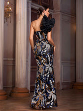 Sequin Colorblock Deep V-Neck High Slit Maxi Evening Dress